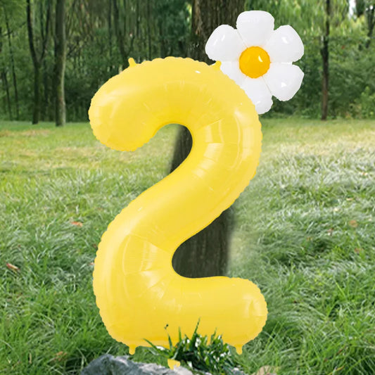 Kidslands® - Lot 2 Ballons Marguerite + Chiffre 100cm – Décoration Anniversaire Enfant, Baby Shower, Fête Florale