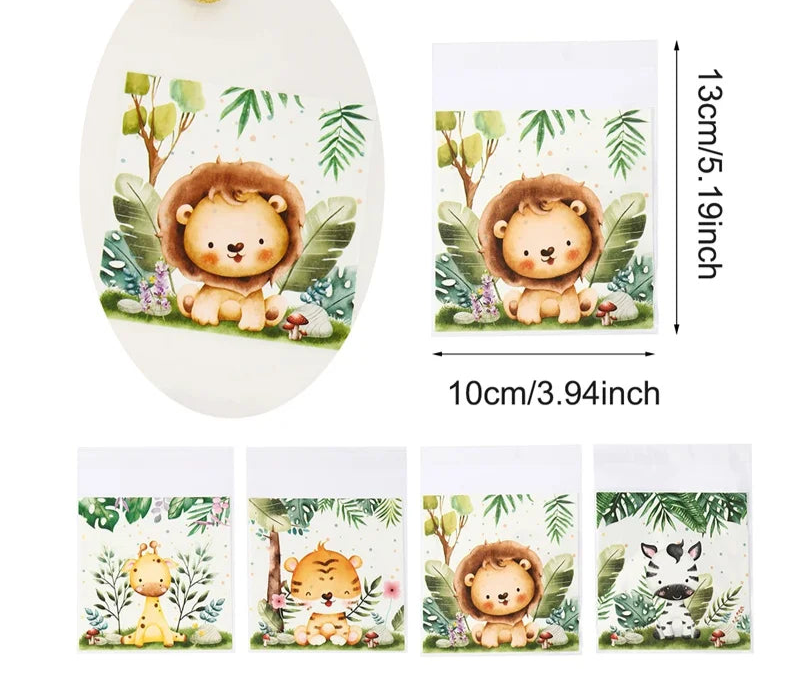 Kidslands® | Sachet Bonbon Auto-collant Thème Safari – Pochette Animaux Cadeau Anniversaire & Baby Shower