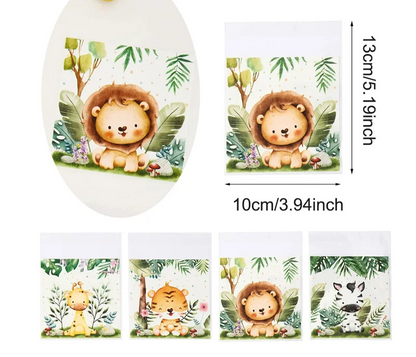 Kidslands® | Sachet Bonbon Auto-collant Thème Safari – Pochette Animaux Cadeau Anniversaire & Baby Shower