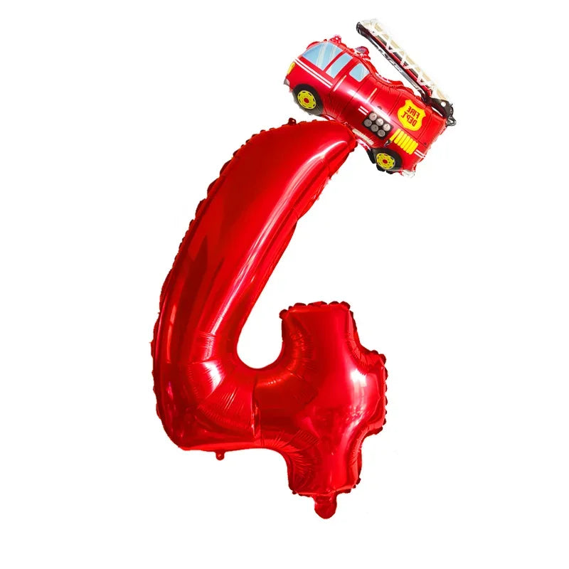 Kidslands® – Lot de 2 Ballons Chiffres + Camion de Pompier Pour Anniversaire Enfant, Fête Thème Pompiers
