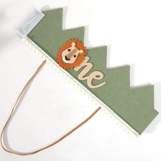 Kidslands® | Couronne Lion Anniversaire Enfant – Chapeau en Feutrine Thème Jungle | Accessoire Wild One Safari