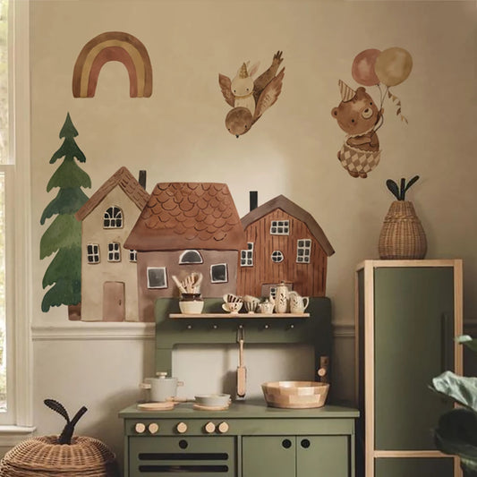 Kidslands® – Stickers Muraux Animaux & maisons | Décor Vinyle Autocollant pour Chambre Bébé & Enfant