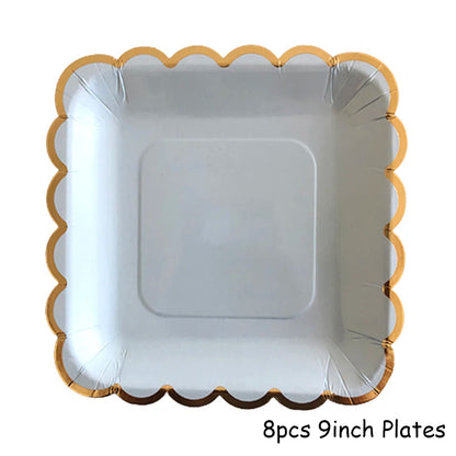 Kidslands® – Set Vaisselle Jetable Bleu & Doré | Assiettes, Gobelets, Serviettes & Pailles pour Baby Shower ou Anniversaire