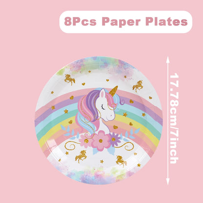 Kidslands® – Lot 40pcs Vaisselle Jetable Thème Licorne - Anniversaire, Fêtes à Thème Arc-en-ciel
