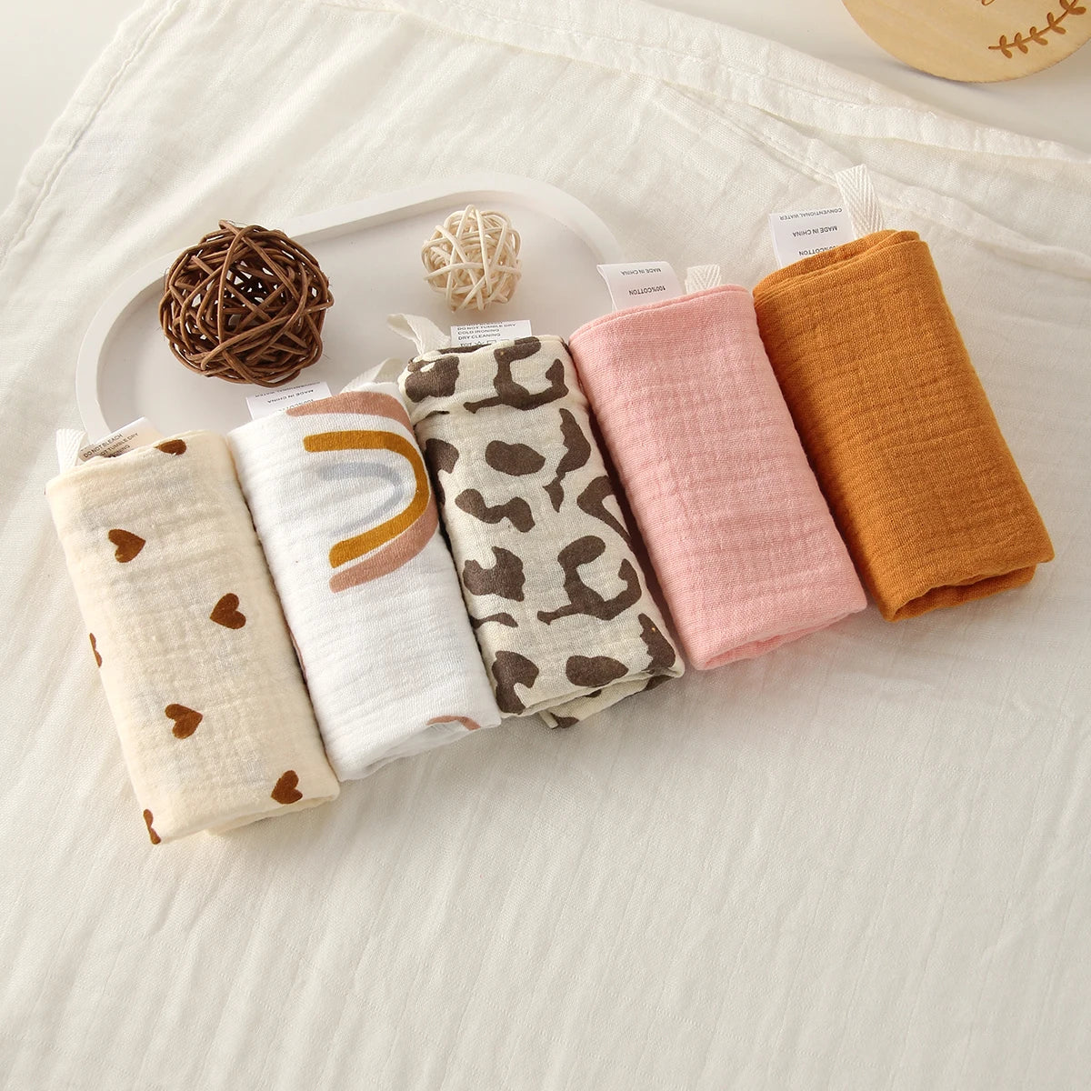 Kidslands® - Bébé - Lot de 5 carrés en Gaze de Coton | Douces, Absorbantes & Réutilisables