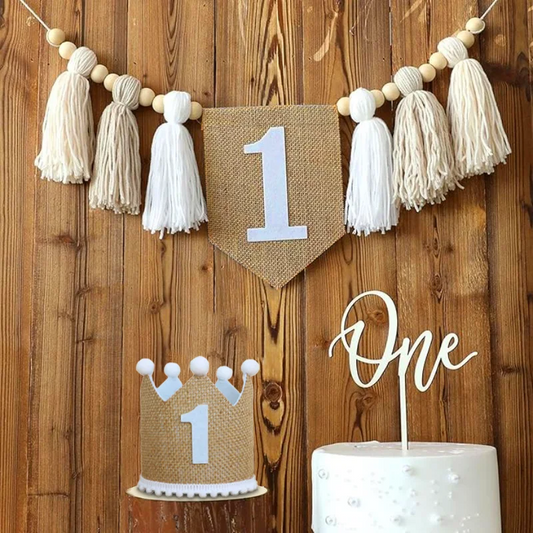 Kidslands® | Kit décoration - Guirlande “1st Birthday” + Couronne - Bohème – Déco Chaise Haute & Chambre Bébé