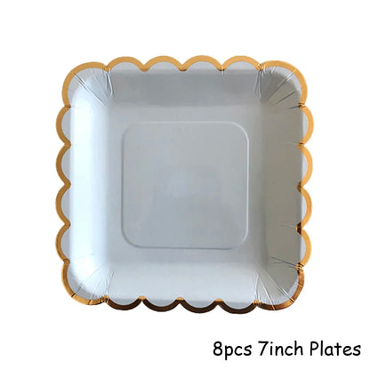 Kidslands® – Set Vaisselle Jetable Bleu & Doré | Assiettes, Gobelets, Serviettes & Pailles pour Baby Shower ou Anniversaire