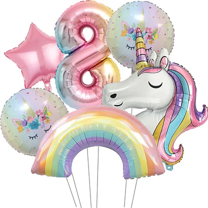 Kidslands® – Lot de 6 Ballons Chiffre Arc-en-Ciel Ballon Licorne – Anniversaire, Fête