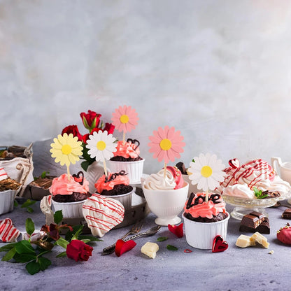 Kidslands® - 24 Décorations Cupcake Marguerite – Cake Toppers Fleurs pour Anniversaire, Baby Shower & Baptême
