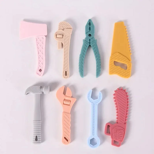 Kidslands® | Lot de 8 Jouets de Dentition Outils Bébé – Marteau, Pince, Clé en Silicone - Sans BPA