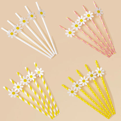 Kidslands® - Pailles en Papier Fleurs, Marguerites, Tournesol – Lot de 10/20/30 pour Anniversaire & Baby Shower