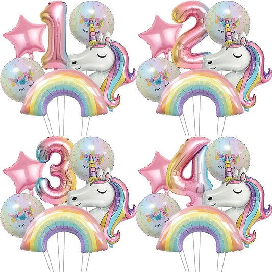 Kidslands® – Lot de 6 Ballons Chiffre Arc-en-Ciel Ballon Licorne – Anniversaire, Fête