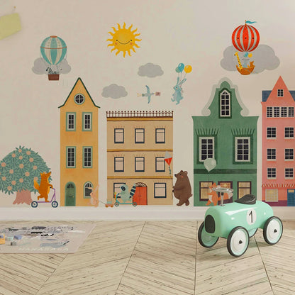 Kidslands® – Stickers Muraux Maison, Montgolfière & Animaux | Décor Géant pour Chambre Bébé et Enfant