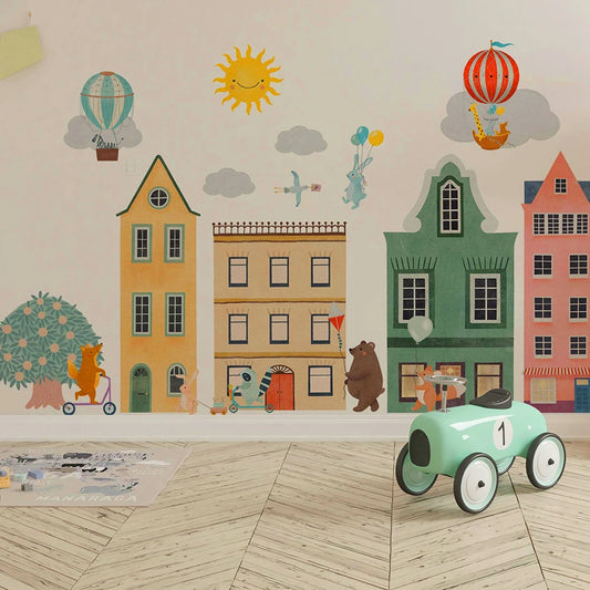 Kidslands® – Stickers Muraux Maison, Montgolfière & Animaux | Décor Géant pour Chambre Bébé et Enfant