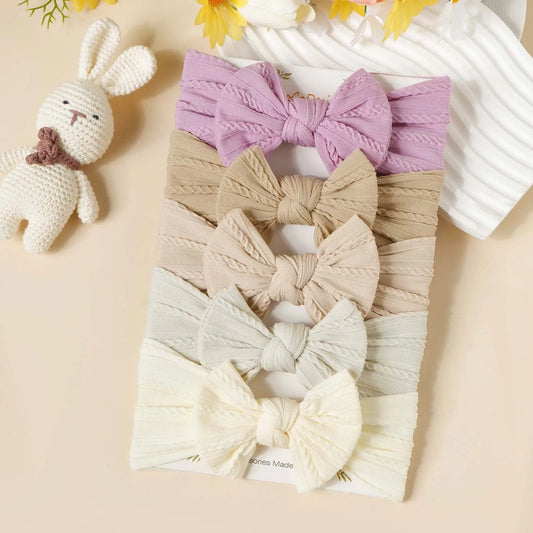 Kidslands® | Lot 5 Bandeaux Bébé Noeud Jacquard – Large Élastique Doux