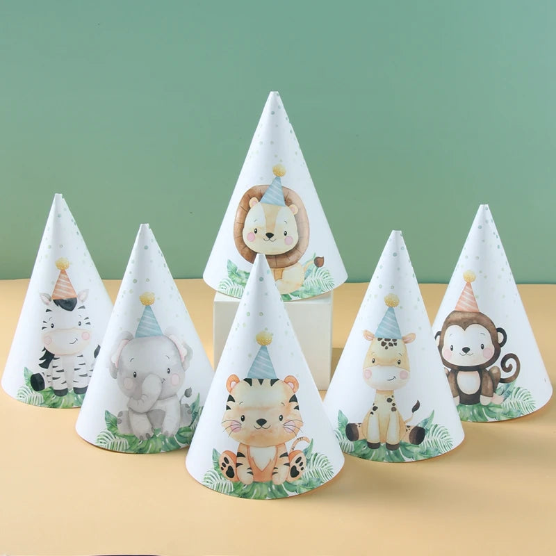 Kidslands® | Lot de 6 Chapeaux de Fête Animaux de la Jungle – Décoration Safari Anniversaire Enfant