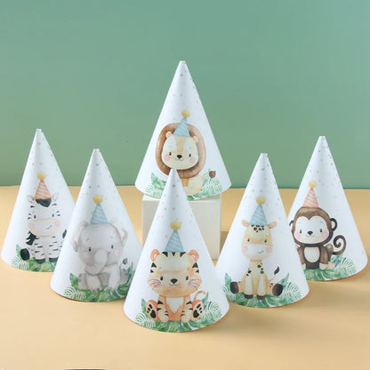 Kidslands® | Lot de 6 Chapeaux de Fête Animaux de la Jungle – Décoration Safari Anniversaire Enfant