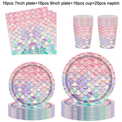 Kidslands® | Kit Vaisselle Jetable Sirène – Thème Océan Assiettes, Gobelets, Serviettes & Décorations