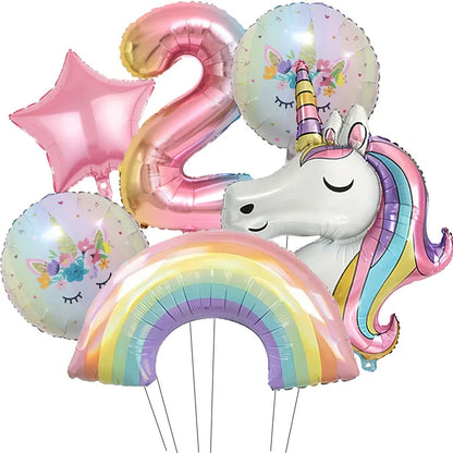 Kidslands® – Lot de 6 Ballons Chiffre Arc-en-Ciel Ballon Licorne – Anniversaire, Fête