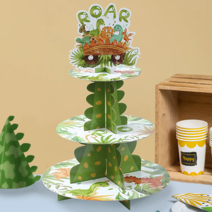 Kidslands® - Présentoir à Cupcakes Dinosaure & Accessoires Anniversaire Thème Dino : Box Bonbons, Décorations