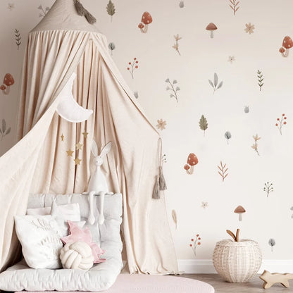 Kidslands® | Stickers Muraux Bohème Champignons & Feuilles – Déco Nature DIY Chambre Enfant