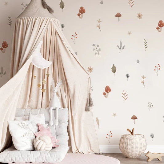 Kidslands® | Stickers Muraux Bohème Champignons & Feuilles – Déco Nature DIY Chambre Enfant