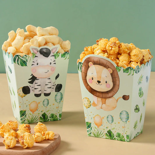 Kidslands® | Lot de 6 Boîtes Popcorn Animaux de la Jungle – Boîtes à Friandises en Papier | Anniversaire, Baby Shower, Soirée Cinéma