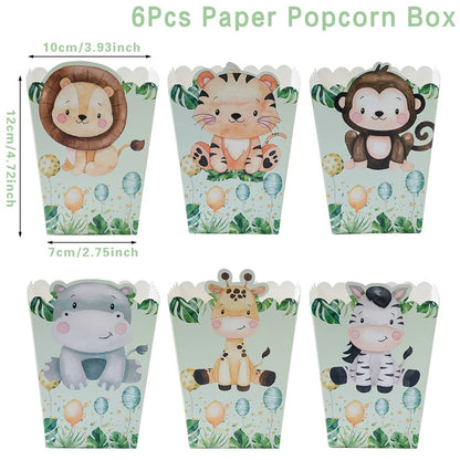 Kidslands® | Lot de 6 Boîtes Popcorn Animaux de la Jungle – Boîtes à Friandises en Papier | Anniversaire, Baby Shower, Soirée Cinéma