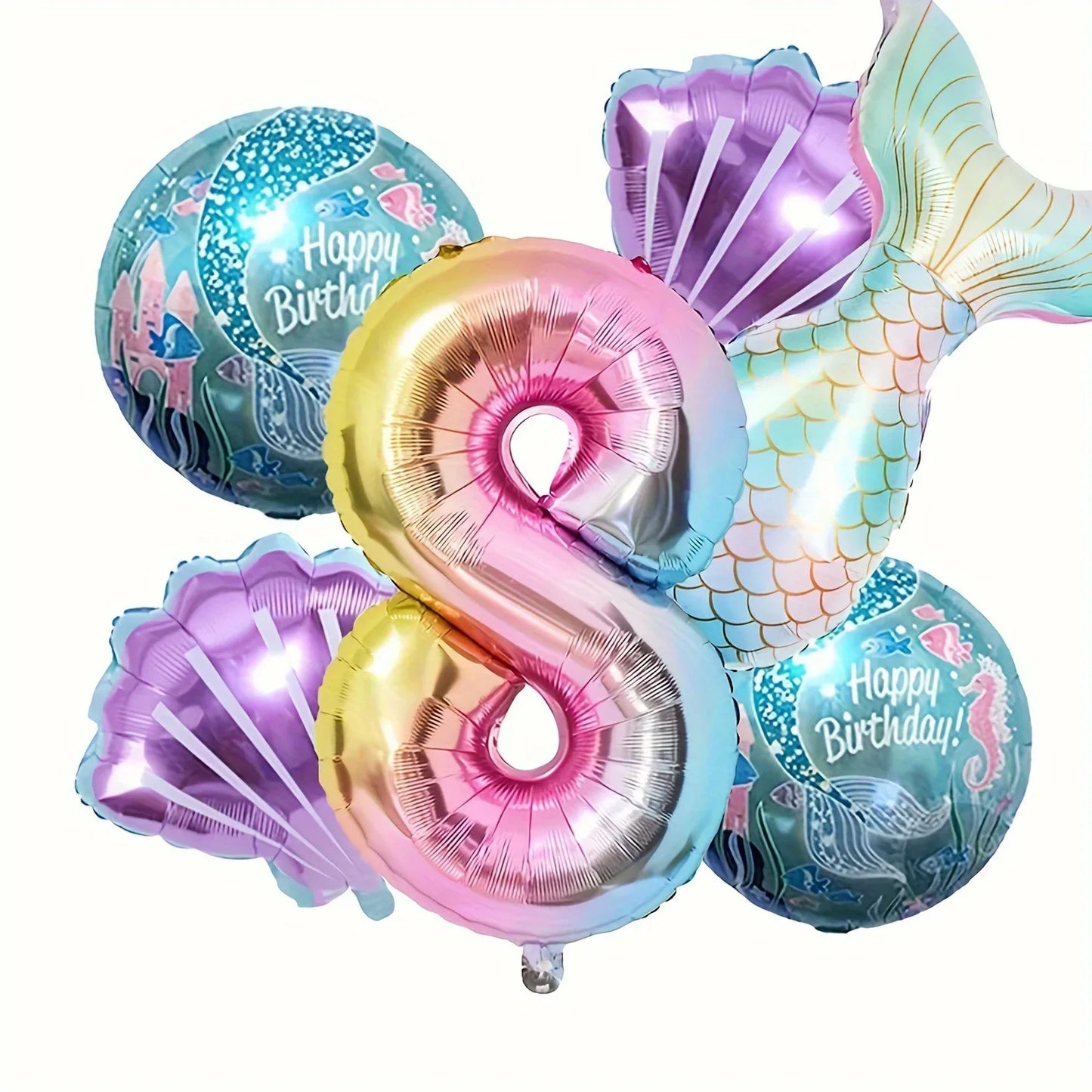 Kidslands® | Set de 6 Ballons en Aluminium - Ballons Sirène Queue de Poisson + Coquillages +Chiffres