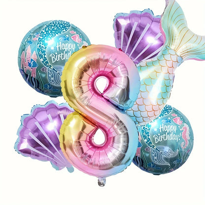 Kidslands® | Set de 6 Ballons en Aluminium - Ballons Sirène Queue de Poisson + Coquillages +Chiffres