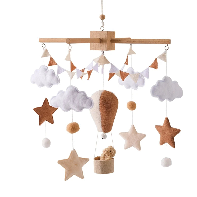 Kidslands®  – Mobile Bébé en Bois et Feutrine - Montgolfière Douce – Décoration Apaisante pour Lit ou Berceau