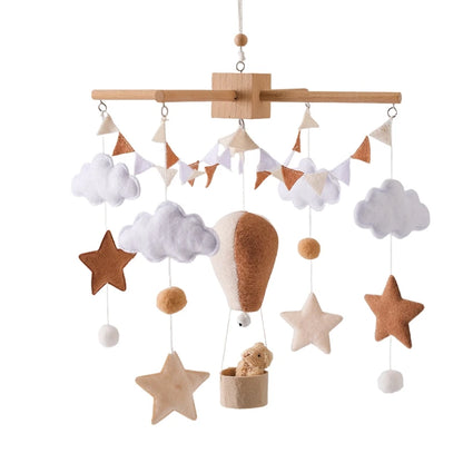 Kidslands®  – Mobile Bébé en Bois et Feutrine - Montgolfière Douce – Décoration Apaisante pour Lit ou Berceau