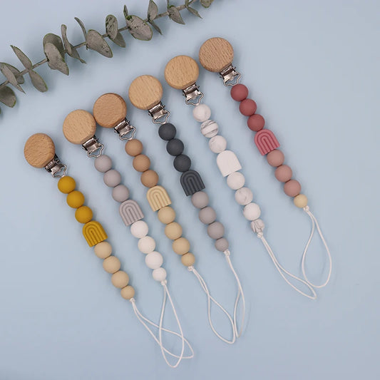 Kidslands® | Attache-tétine perles – Clip sucette en silicone & bois
