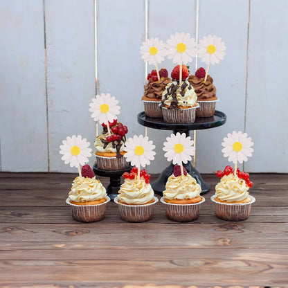 Kidslands® - 24 Décorations Cupcake Marguerite – Cake Toppers Fleurs pour Anniversaire, Baby Shower & Baptême