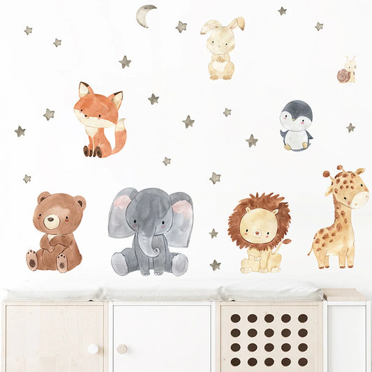 Kidslands® | Stickers Muraux Animaux Aquarelle – Décoration ludique pour Chambre Bébé & Enfant