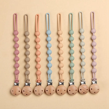 Kidslands® | Attache-tétine bois et perles de dentition – Clip sucette en bois de hêtre