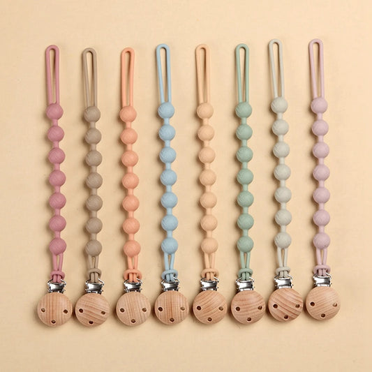 Kidslands® | Attache-tétine bois et perles de dentition – Clip sucette en bois de hêtre