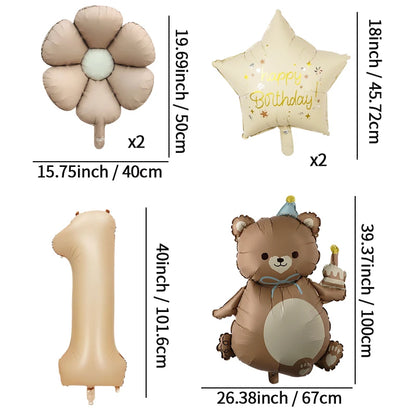 Kidslands® | Set Ballons Marguerite Chiffre & Ourson – 6pcs | Déco Anniversaire & Baby Shower