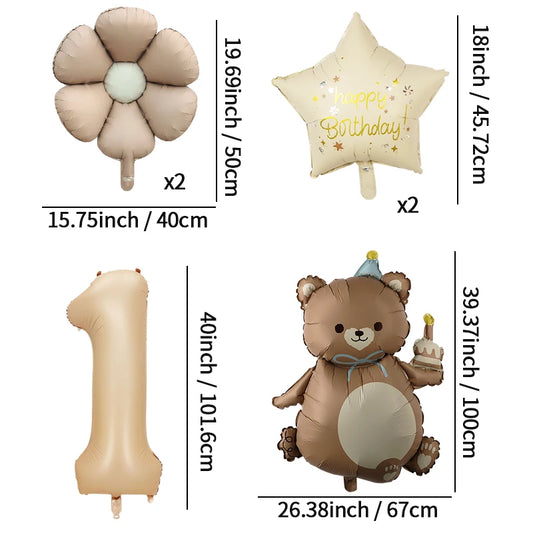 Kidslands® | Set Ballons Marguerite Chiffre & Ourson – 6pcs | Déco Anniversaire & Baby Shower