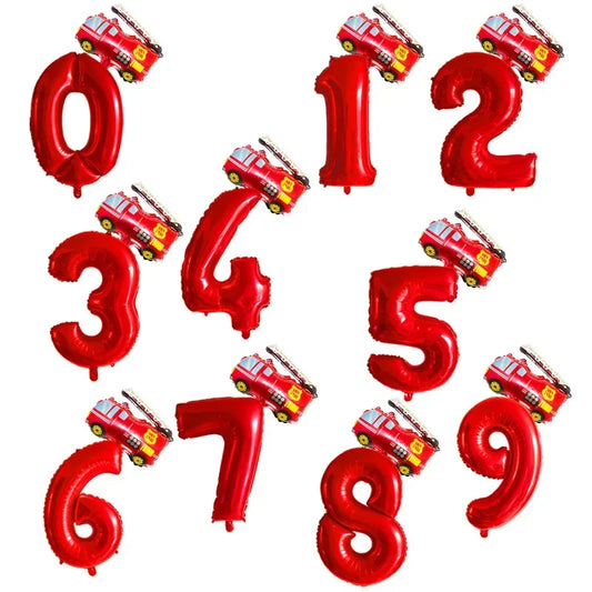 Kidslands® – Lot de 2 Ballons Chiffres + Camion de Pompier Pour Anniversaire Enfant, Fête Thème Pompiers