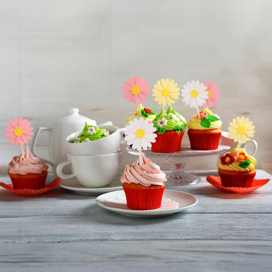 Kidslands® - 24 Décorations Cupcake Marguerite – Cake Toppers Fleurs pour Anniversaire, Baby Shower & Baptême