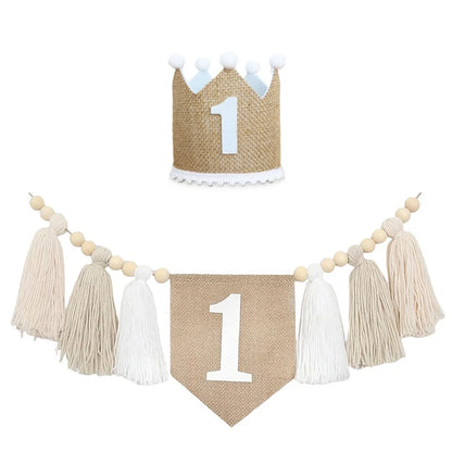 Kidslands® | Kit décoration - Guirlande “1st Birthday” + Couronne - Bohème – Déco Chaise Haute & Chambre Bébé