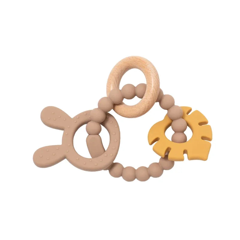 Kidslands® | Anneau de dentition sensoriel en bois & silicone - sans BPA