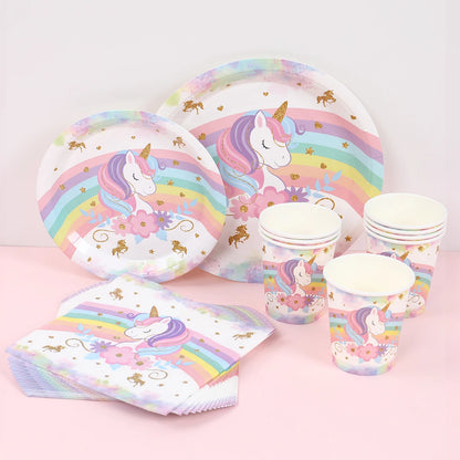 Kidslands® – Lot 40pcs Vaisselle Jetable Thème Licorne - Anniversaire, Fêtes à Thème Arc-en-ciel