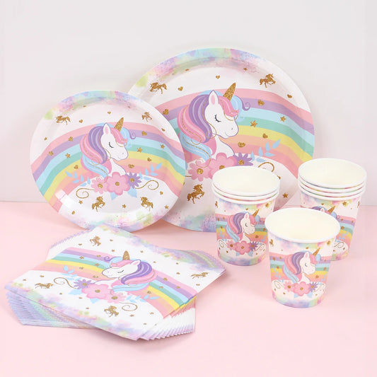 Kidslands® – Lot 40pcs Vaisselle Jetable Thème Licorne - Anniversaire, Fêtes à Thème Arc-en-ciel