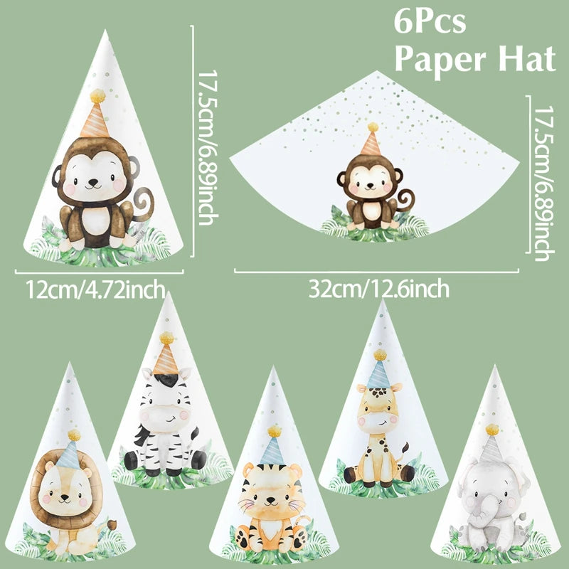 Kidslands® | Lot de 6 Chapeaux de Fête Animaux de la Jungle – Décoration Safari Anniversaire Enfant