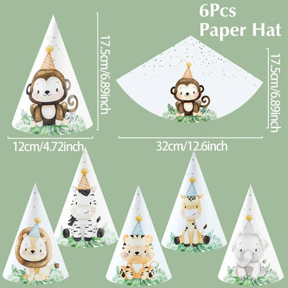 Kidslands® | Lot de 6 Chapeaux de Fête Animaux de la Jungle – Décoration Safari Anniversaire Enfant
